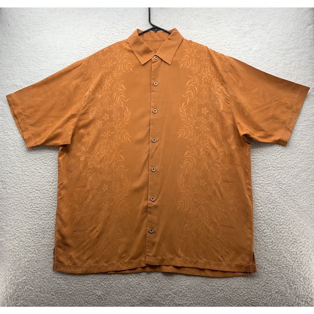Tommy Bahama Silk Hawaiian Shirts Mens XL Orange Subtle Floral Allover Relax Dad